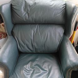 Leather Dark Green Wingback Chair Very Comfortable