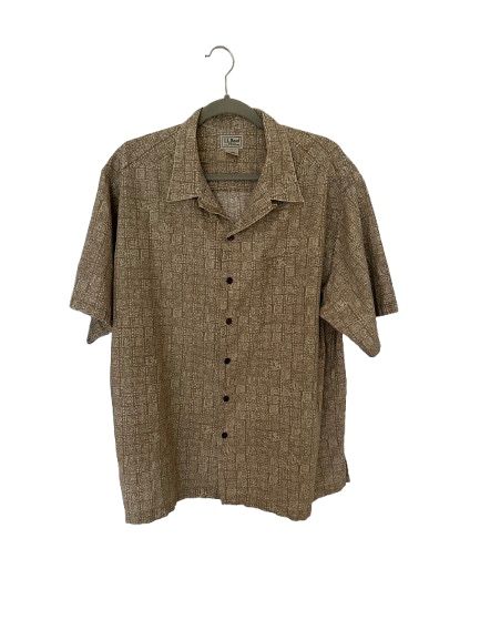 L.L.Bean Mens Shirt Brown Khaki Button Up, Sz XL