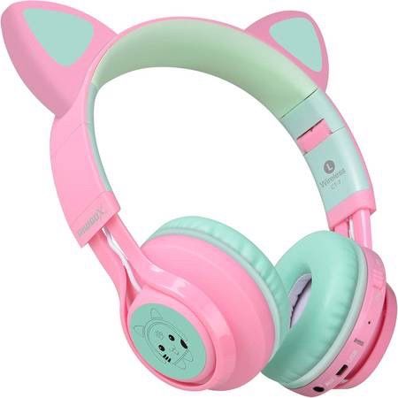 new Cat Ear Bluetooth Headphones, LED Light Up Bluetooth Wireless Over Ear Headphones with Microphone and Volume Control for Travel/School/Smartphones