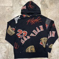 Nike Air Jordan Brooklyn Fleece AOP Pullover Hoodie FN4545-010 Jumpman Sz Large