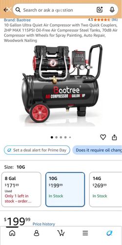 NEW - 10 Gallon Ultra Quiet Air Compressor with Two Quick Couplers