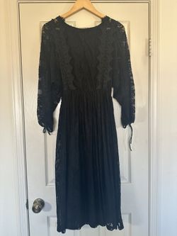 Nasty Gal Black Lace Midi Flow Boho Desert Fashion Appliqué Dress