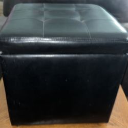 Small Faux Leather Black Footrest/Ottoman with Opening Lid for Storage 