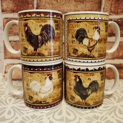 Sakura Retro Rooster stoneware coffee mugs Set Of 4