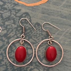 925 Sterling Silver Red Coral Gemstone Earrings