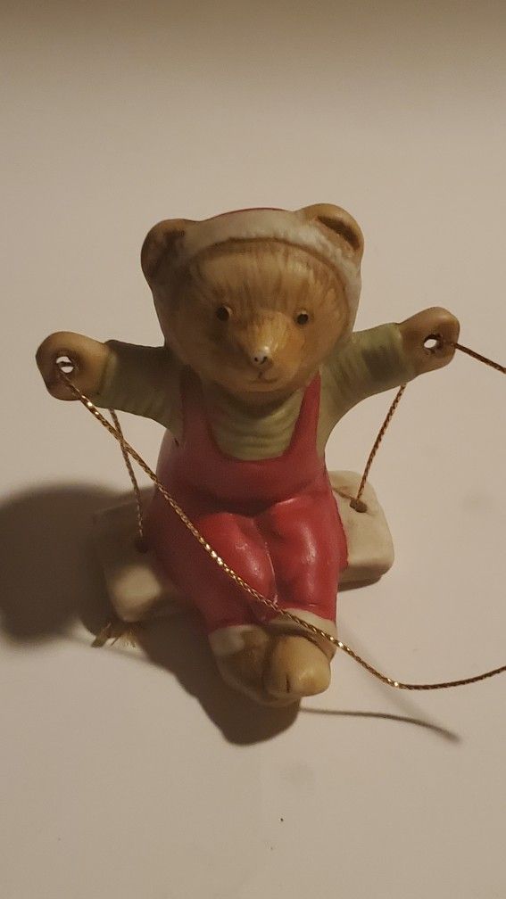 Unique Teen Bear Face Figurine On Swing