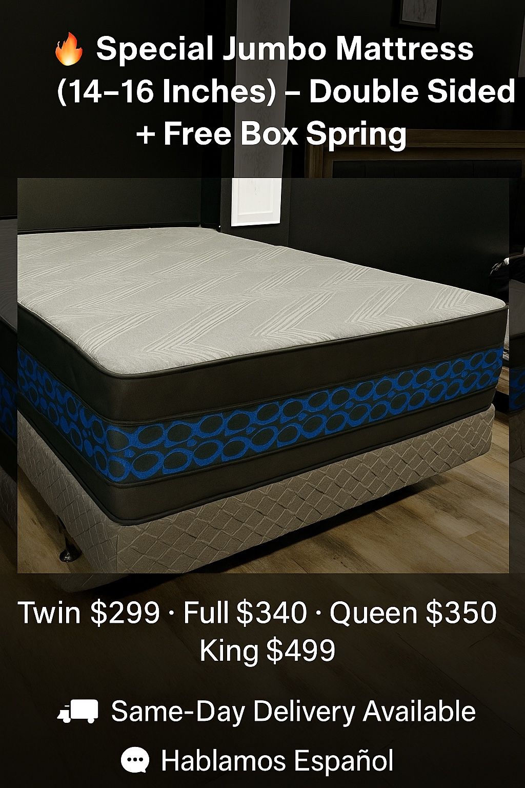 Queen Pillows Top - 14 To 16 Inch - With Free Box Spring - Same Day Delivery