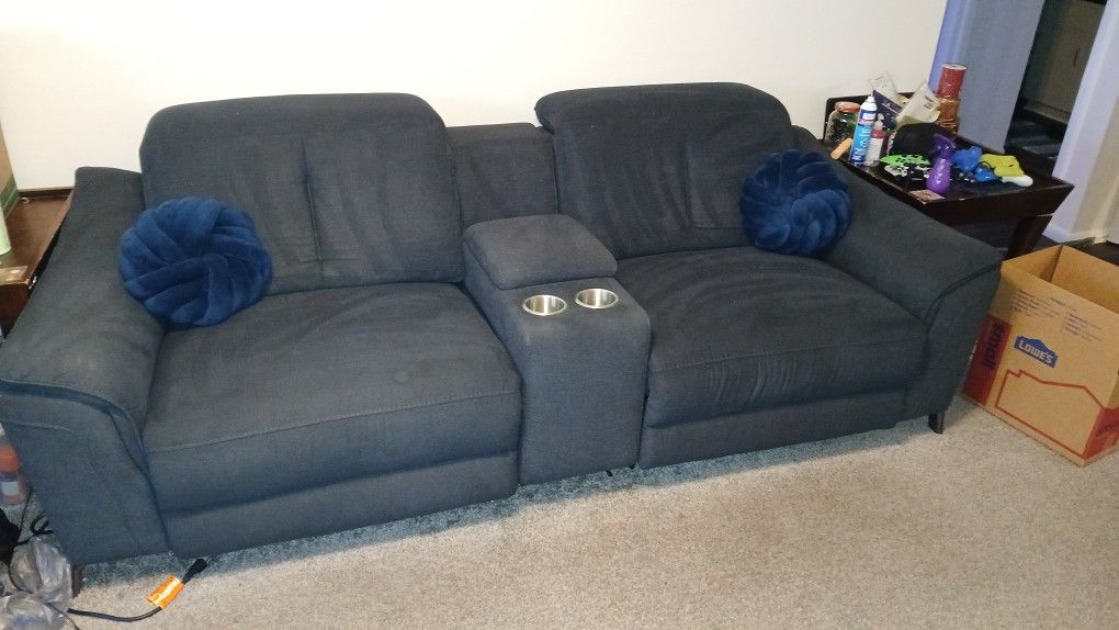 Chanel Denim 91” 3-Piece Power Reclining Modular Loveseat w/ Power Headrest & USB – Great Condition