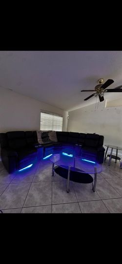 Gray Sectional Sofa with LED Lights