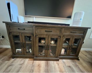 Large Wood TV Stand with Glass Doors