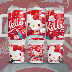 Custom 40oz Red HK Kawaii Kitty Coca Cola Soda Print Stanley DupeTumbler