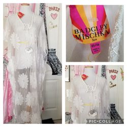Women's BADGLEY MISCHKA White Embroidered Sun Cover Up New with Tags