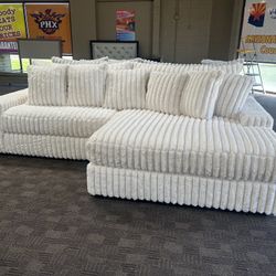 Big Soft Cream Grey Corduroy Sectional Couch
