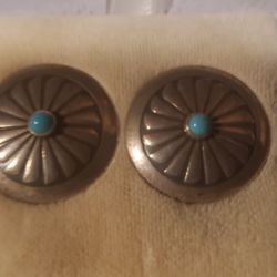 Sterling Silver Cuff Links With Turquoise Center Stone