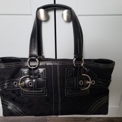 Coach Soho Signature Black Leather Soft Satchel Tote 