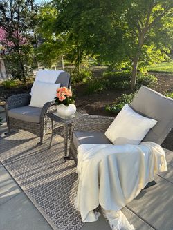 stylish balcony set, two chairs and a table