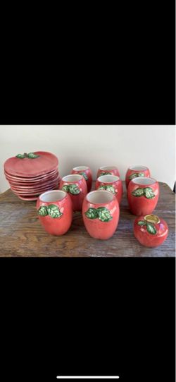 Cute apple plate and cup set 60OBO