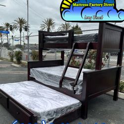 Twin Full Cherry Bunk Bed With Mattresses Included New Cama 