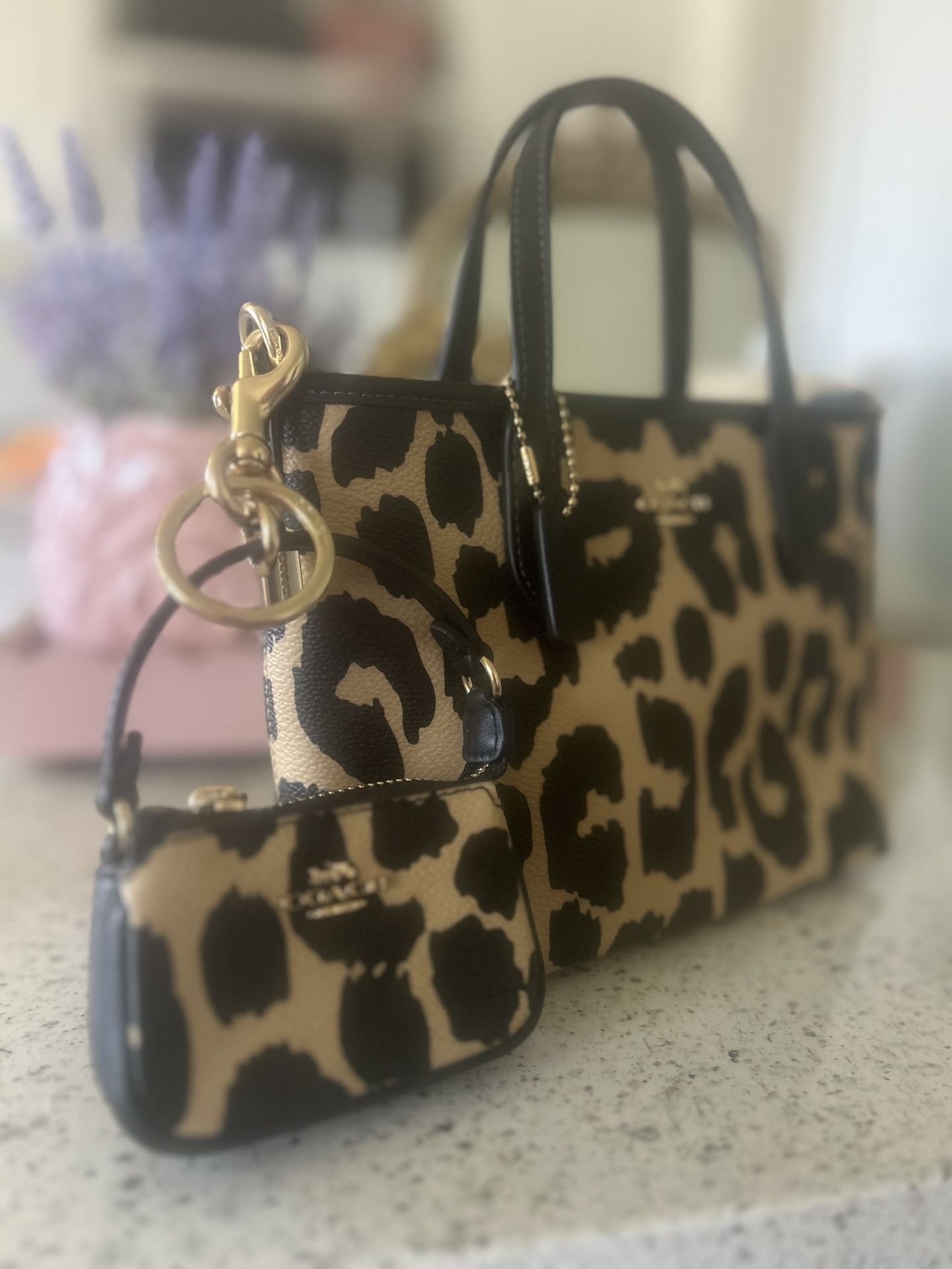 Cheetah Print Coach Bag And Bag Charm Set