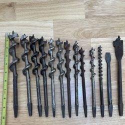 Lot of 13 Vintage Brace Bits - Stiletto, Irwin, Craftsman, Millers Falls