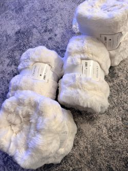 Crafted White Faux Fur Throw Blankets – Set of 3