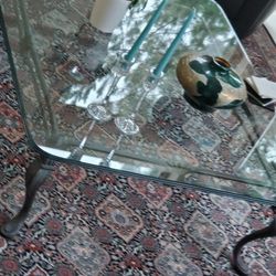 Double Bevel Glass and & Rod Iron Coffee Table 