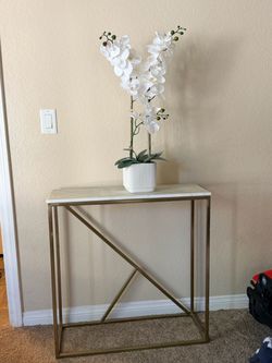 Marble Top Console Table Gold Metal Frame
