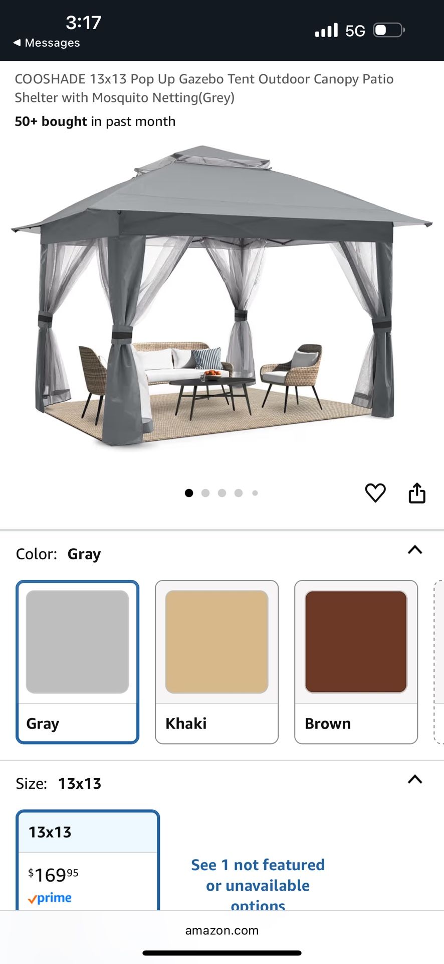 COOSHADE 13x13 Pop Up Gazebo Tent Outdoor Canopy Patio Shelter with Mosquito Netting(Grey)