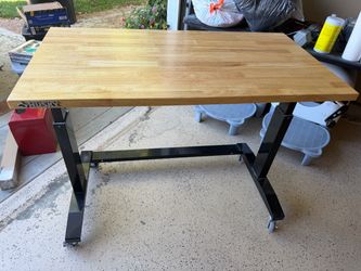 Husky 46” Adjustable Height Workbench / Work Table – Solid Wood Top