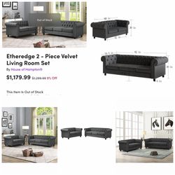 Couch House of Hampton Etheredge 2  piece velvet living room set