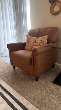 Brown Leather Club Chair with Nailhead Trim