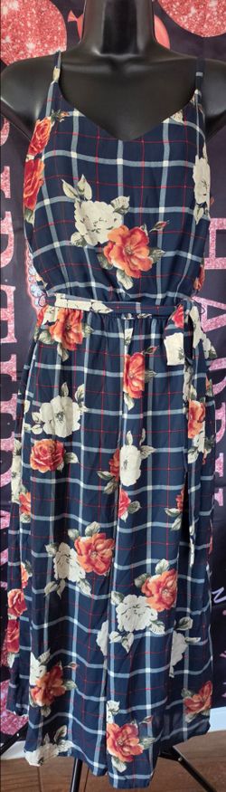 Navy Floral Plaid Sleeveless jumpsuit