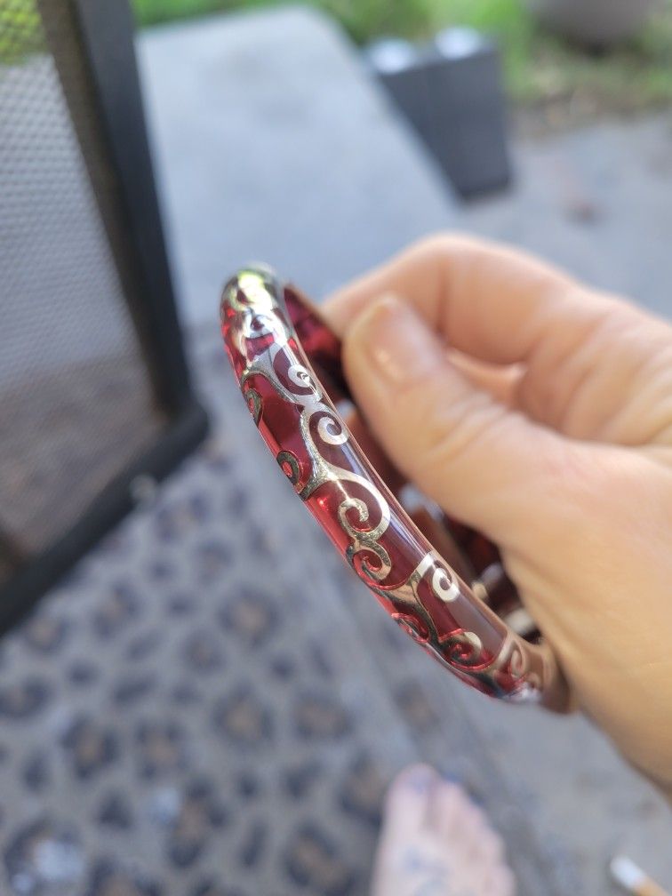 Cristina Sabatini Sterling Silver & Red Epoxy Bangle Bracelet