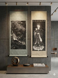 From Old China 2 Famous Chinese Silk Scroll Paintings