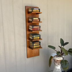 Vintage Mid Century Teak Wall Floating Bookshelf. 