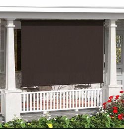 VICLLAX Outdoor Roller Shade 6' W×6' L, Patio Cordless Roller Blinds, Exterior Roll Up Shade with Spliced Design for Patio Porch Gazebo, Wheat