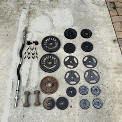 Standard and Olympic Weight Plates, Dumbbells, Bar, and Equipment
