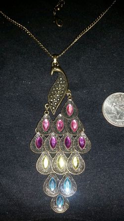 Long Necklace w/ Beautiful Peacock Charm