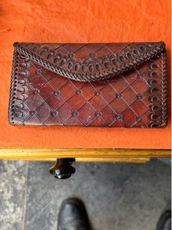 Vintage Embossed Leather Wallet with Braided Edge