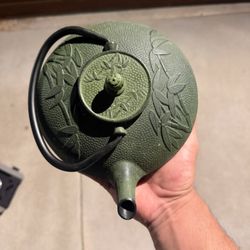 Japanese green cast iron tea pot 
