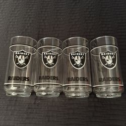 Set of 4 Vintage RAIDERS Mobil Promo 16 oz Drinking Glasses 6” Tall NFL