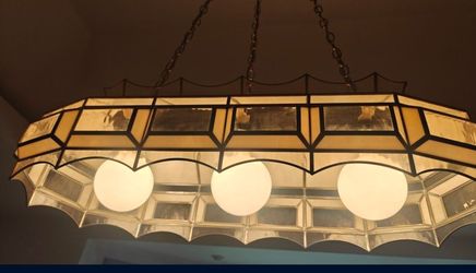 Stained Glass Panel Chandelier with Globe Bulbs