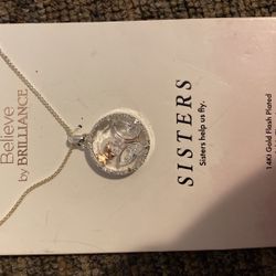 BELIEVE SISTER necklace Sisters Help Us Fly Gold Flash Plated Zirconia 18’’ 2’ 
