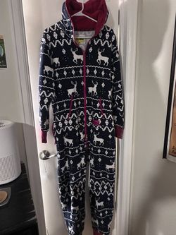 Tipsy Elves Men’s Blue Reindeer Full Zip Up Jumpsuit Large