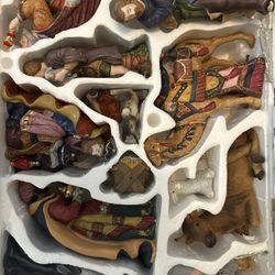 Vintage Kirkland Signature 13 Piece Porcelain Nativity Set Wood Costco Large Hand Painted 
