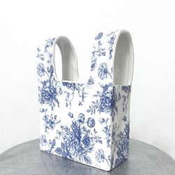New White blue floral decorative vase - Shaped Like A Purse 