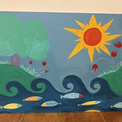 Large Hand-Painted Original Artwork - Bright Colors, Fun, 