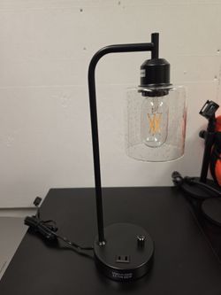 Industrial Black Desk Lamp with Glass Shade