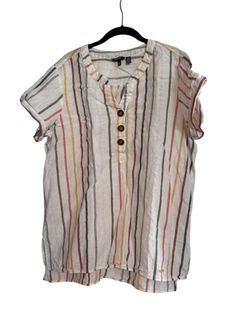 Ellen Tracy Women's Striped Linen Henley Top