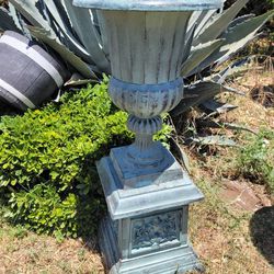 36" Metal Urn on Column - Garden Planter - Decorative Outdoor Plant Holder